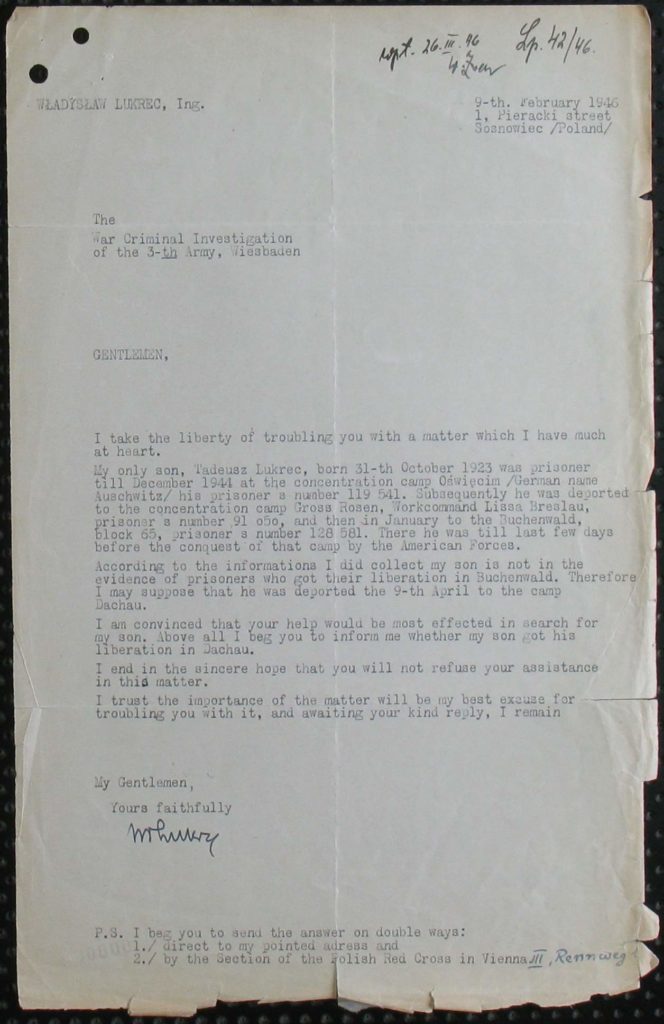 An old typed letter written in 1946